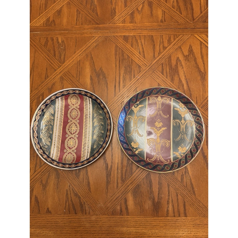 Accent Hand Painted Enamel Gilded Wall Plates Decor 10" Green Red